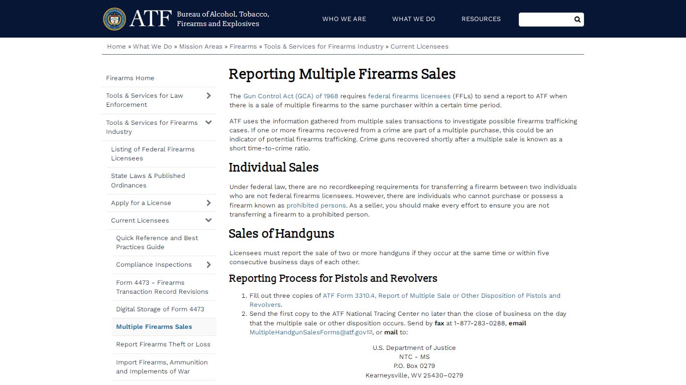 Reporting Multiple Firearms Sales | Bureau of Alcohol, Tobacco ...